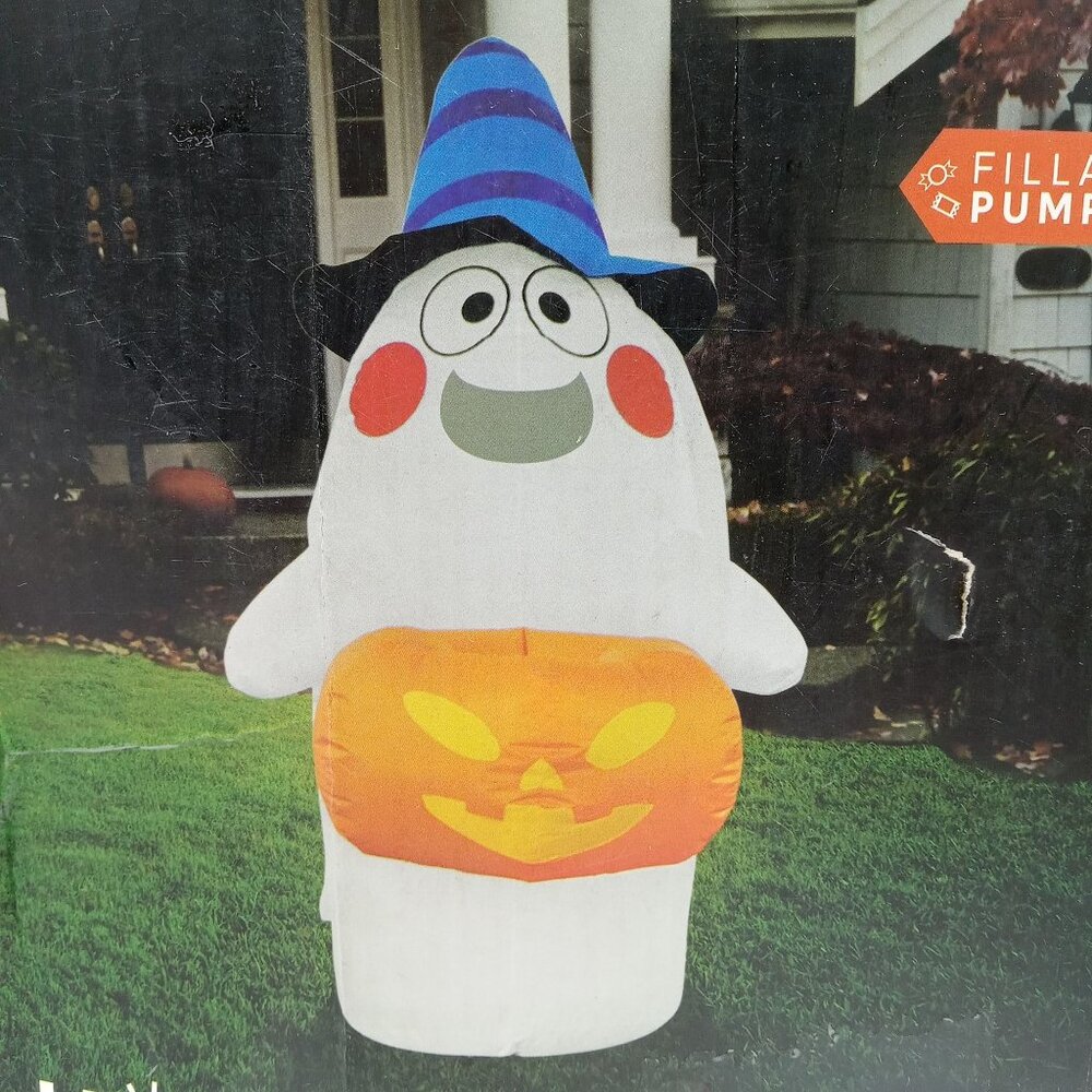 Halloween Candy Basket Ghost Inflatable 5 Foot LED Lights Outdoor Yard Decor